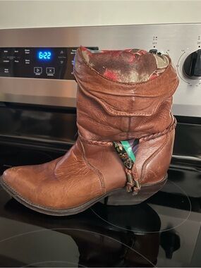 Zodiac Brown Leather Braided Strap Ankle Boot